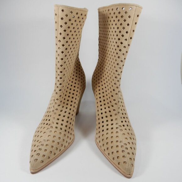 PAIGE Layla Bootie Boots Size 6.5 Laser Cut Sand Suede Leather NEW $398 - Picture 1 of 10